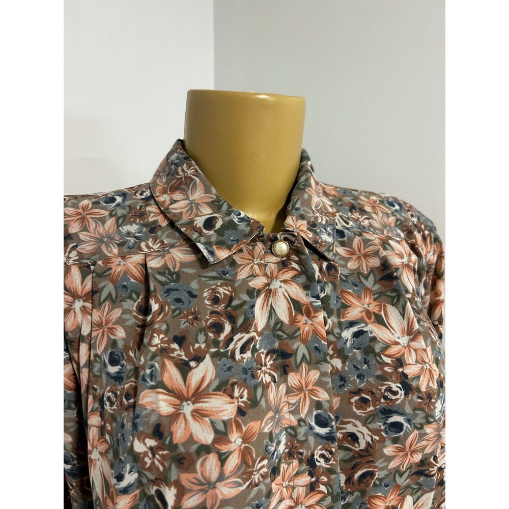 Talbots Vintage Floral Pleated Blouse COTTAGECORE Pearl Button Long Sleeve Top L - Picture 2 of 7